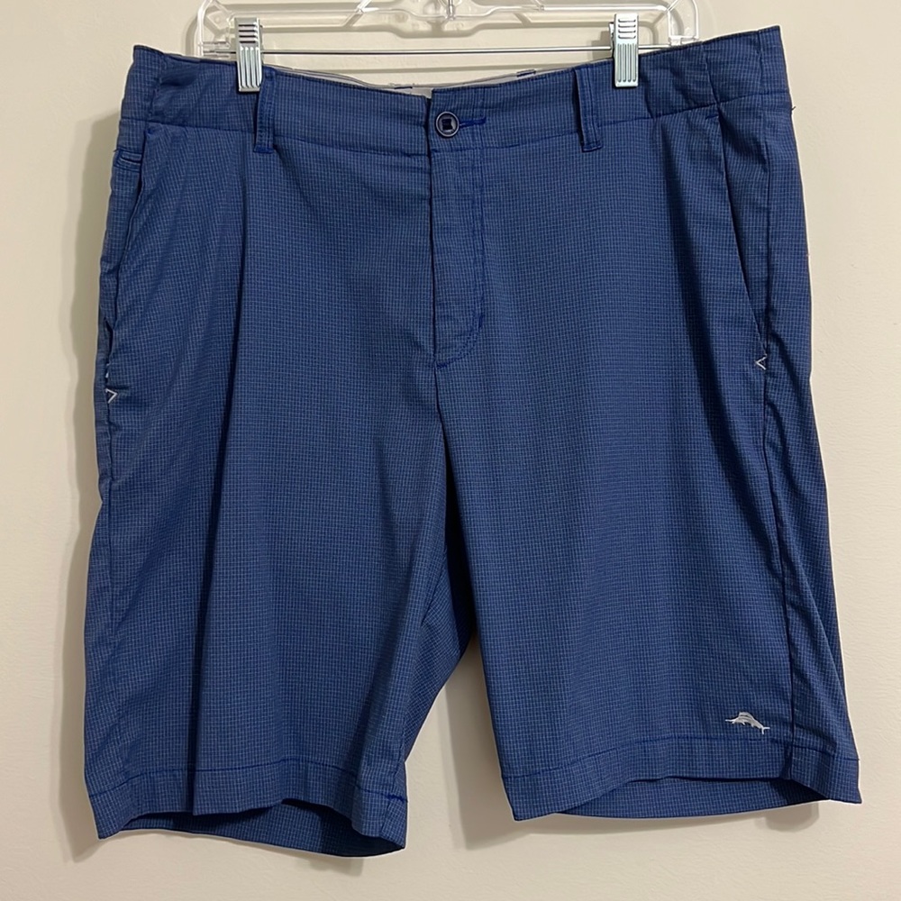 Tommy Bahama Men’s Blue Micro-check Flat Front Golf Shorts 36 w/Gripper Waist